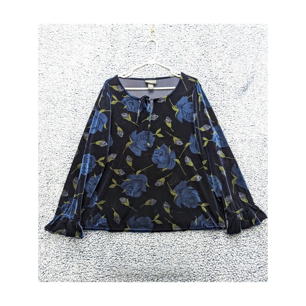 Notations Dark Floral Velvet Top Size 1X Ruffle Sleeve Whimsigoth Fairy Grunge
